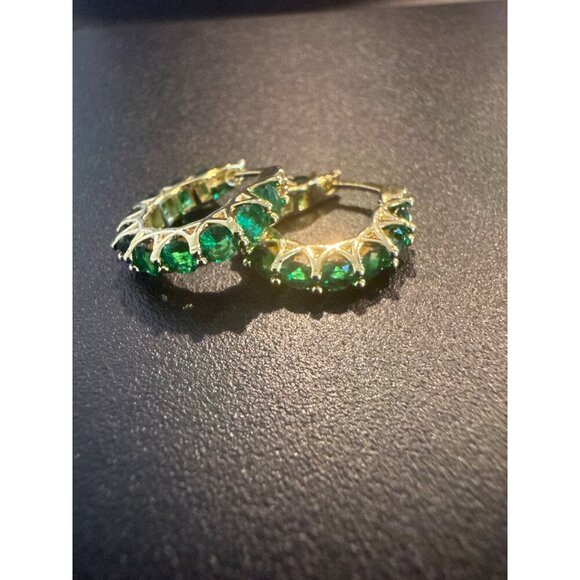 Fashion Jewelry Jewelry - Gold Hoop Earrings With Emerald-Green Stones CZ Fashion Jewelry